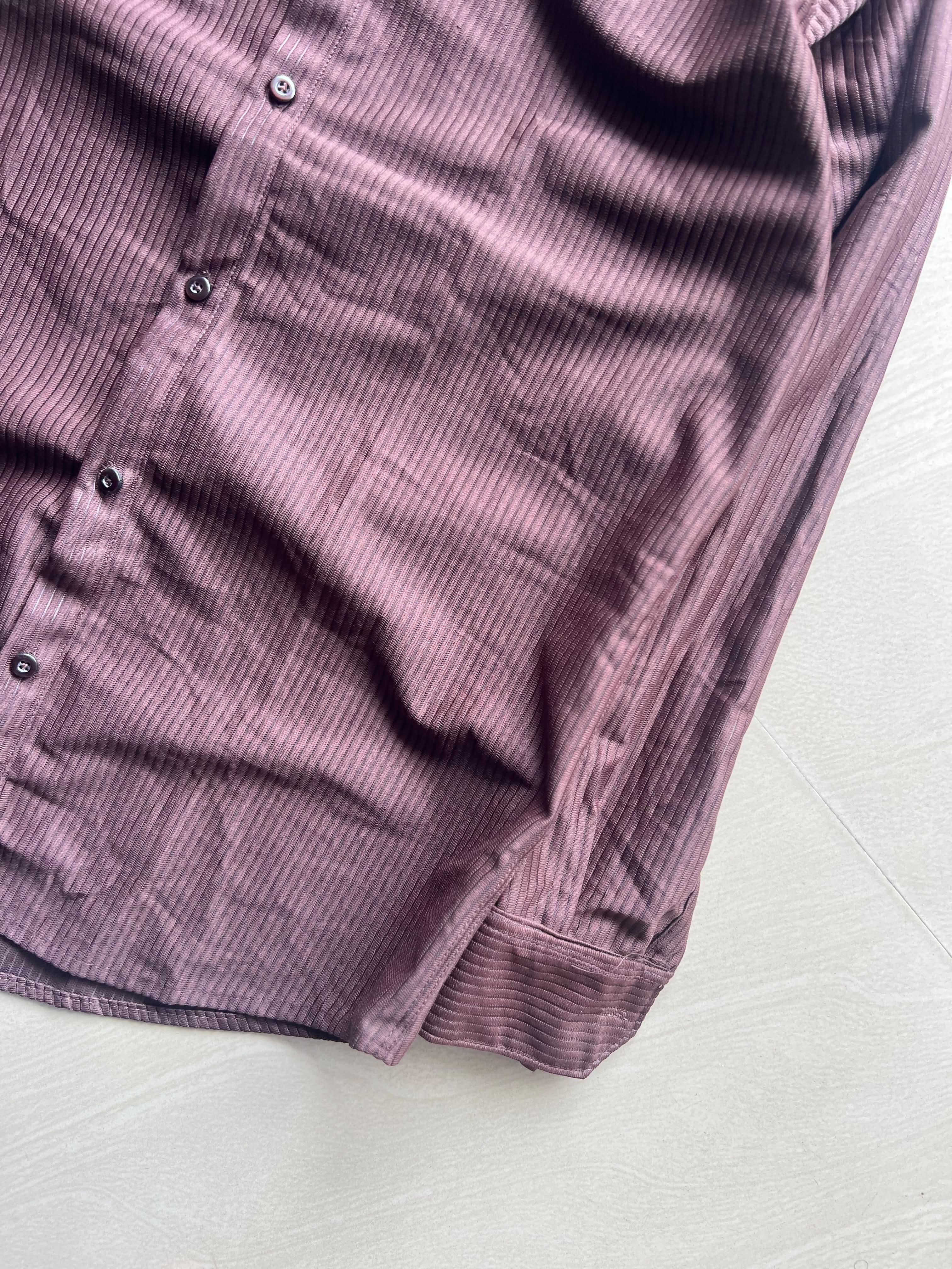 Men's Brown Ribbed Textured Full Sleeve Casual Shirt