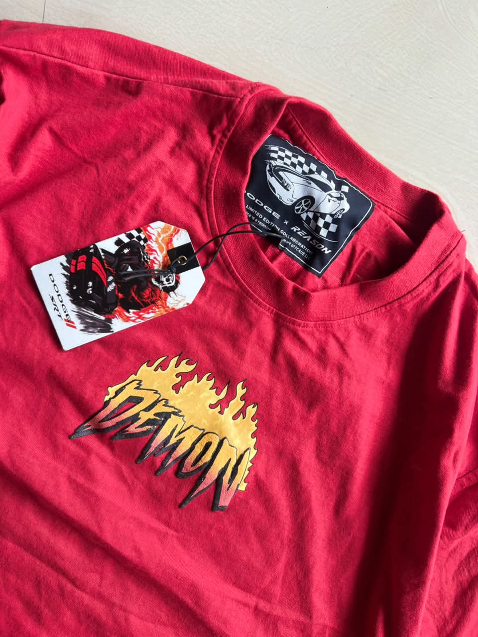 Vintage Demon Dodge Racing Graphic T-Shirt – Red Oversized Tee
