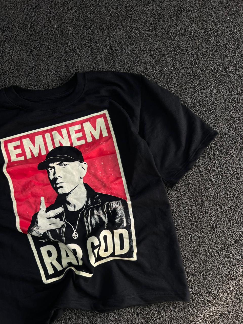Eminem Rap God Graphic Print Black Oversized Cotton T-Shirt