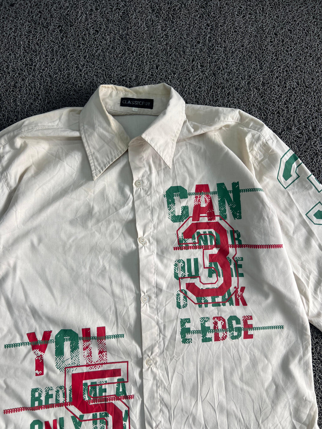 Vintage White Graphic Print Short Sleeve Button-Up Shirt | Thrift