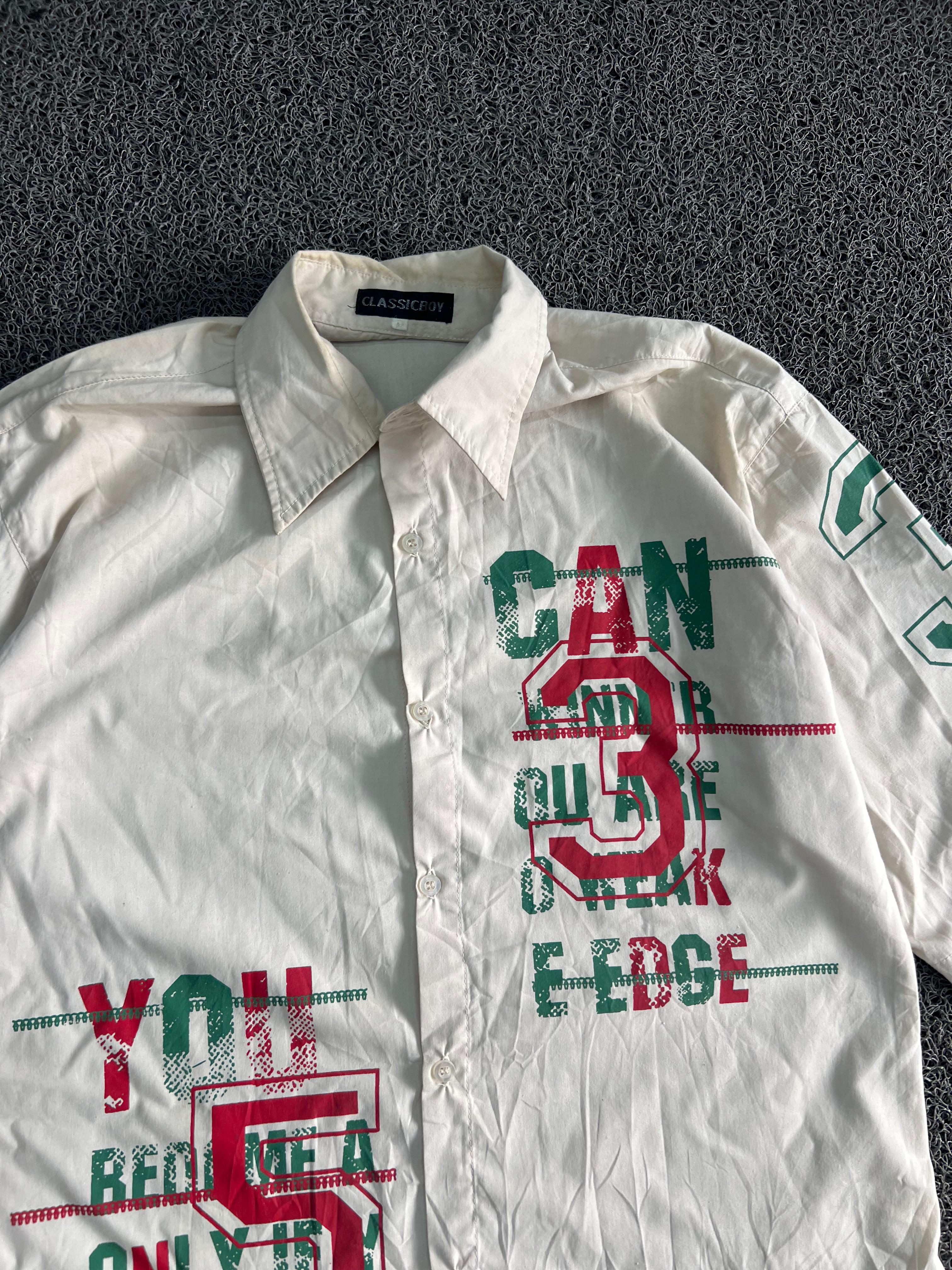 Vintage White Graphic Print Short Sleeve Button-Up Shirt | Thrift
