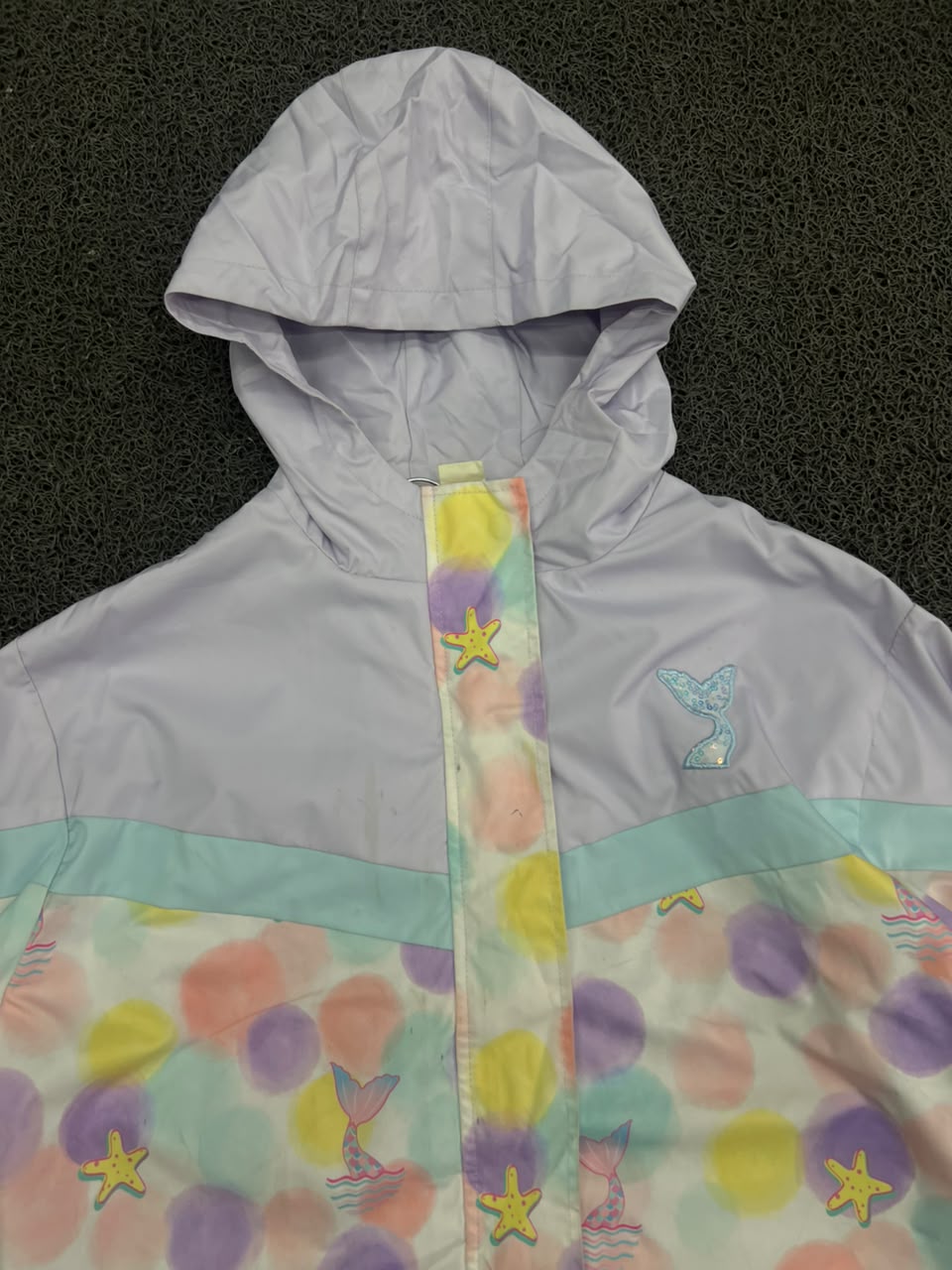 Pastel Mermaid Print Hooded Windbreaker Jacket – Lightweight Kids Rain Jacket