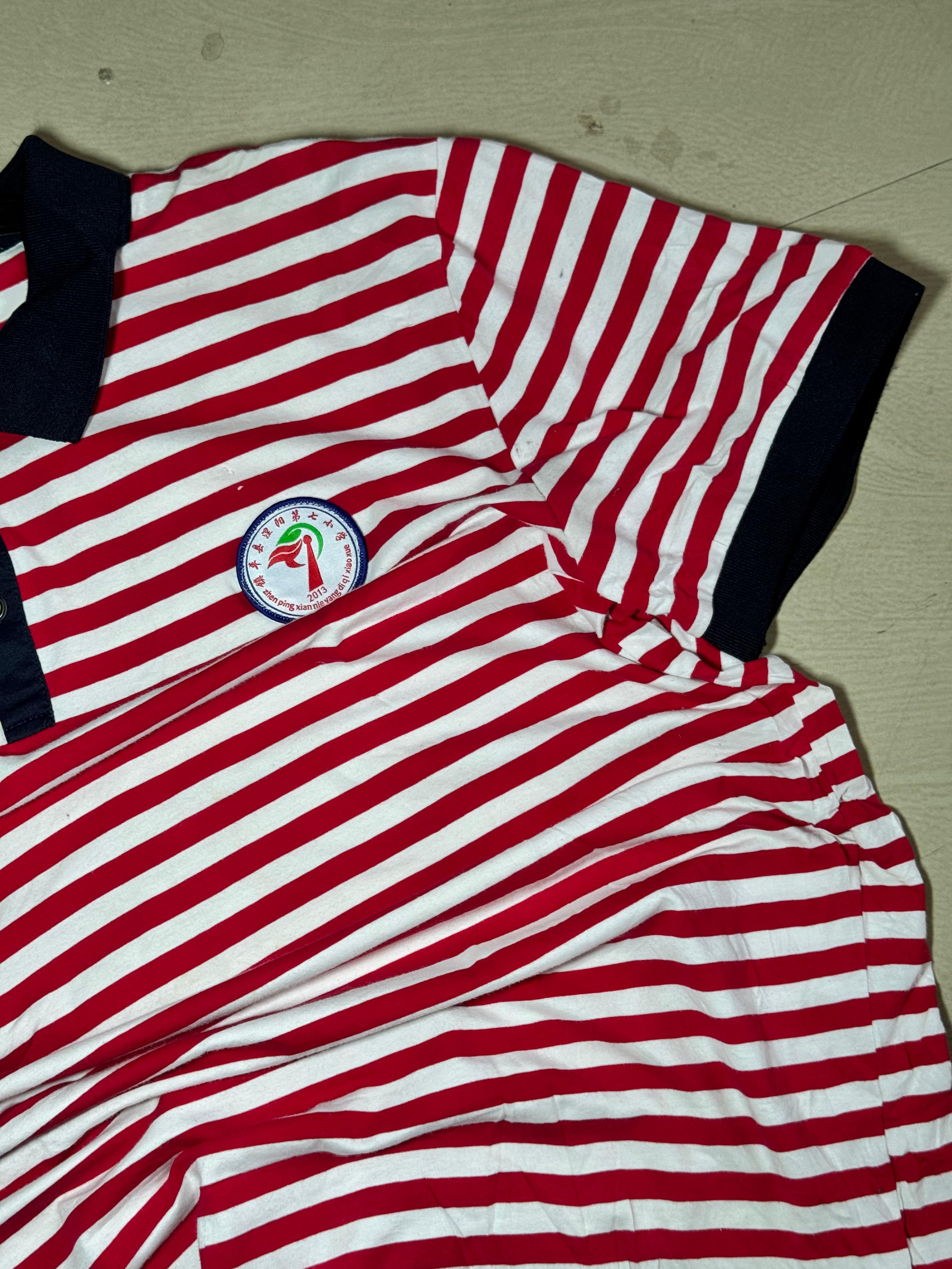 Vintage Red & White Striped Polo T-Shirt