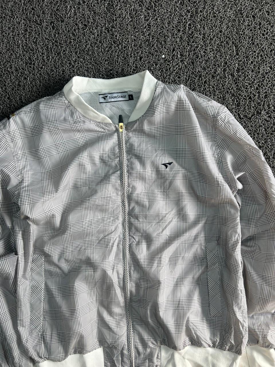 TourStage Grey Plaid Lightweight Bomber Jacket – Full Zip Casual Windbreaker