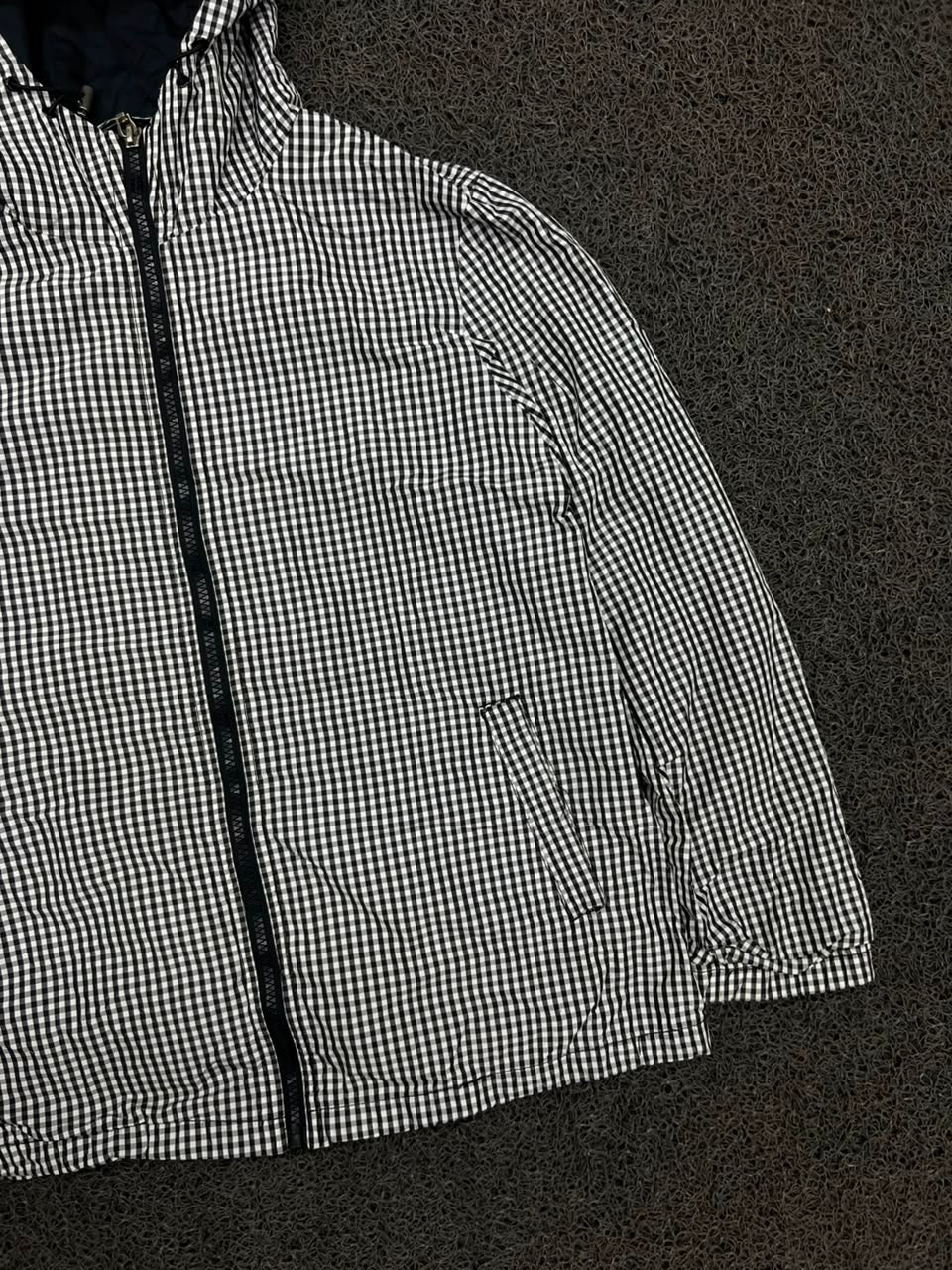 Black & White Gingham Hooded Zip Jacket
