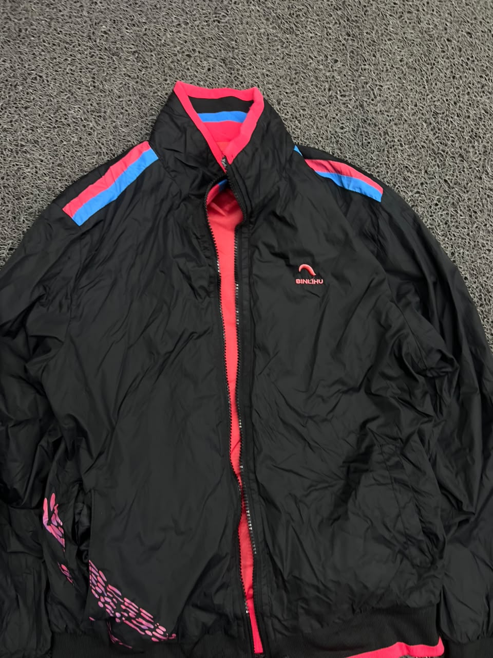 BINLIHU Reversible Neon Pink & Black Bomber Jacket | Lightweight Full-Zip Casual Jacket | ⚠️ zip damage
