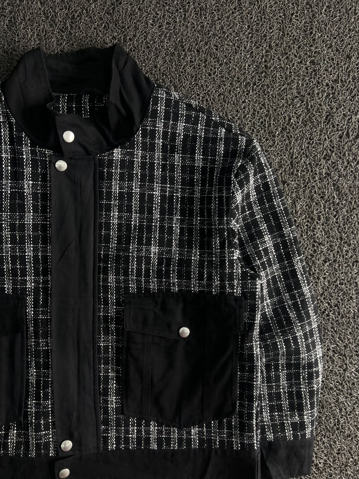 Black & White Plaid Utility Snap Button Jacket