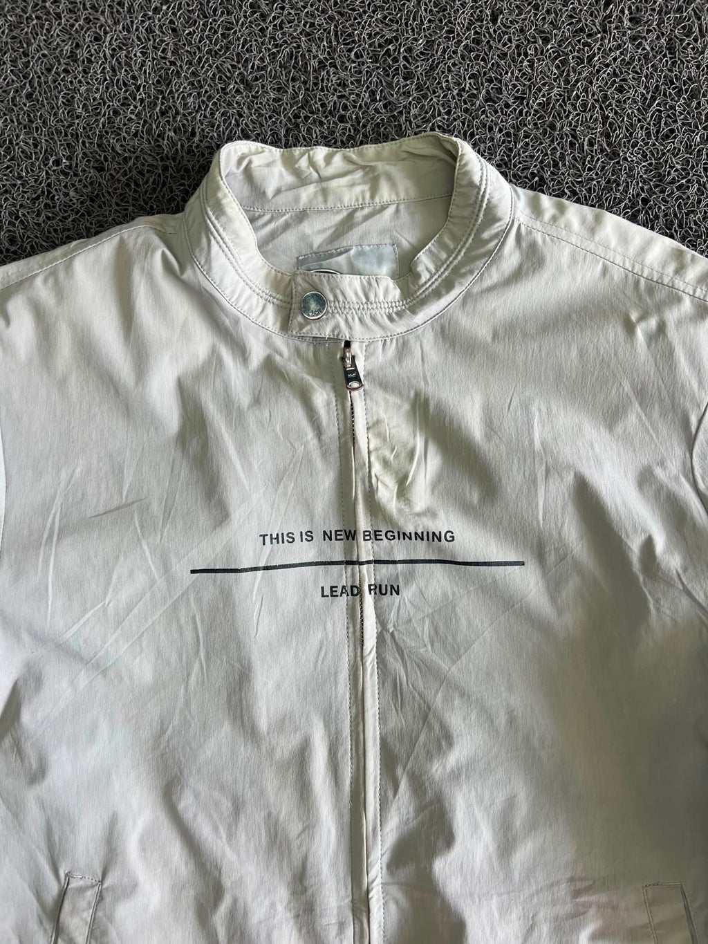 White Stand Collar Lightweight Zip-Up Bomber Jacket