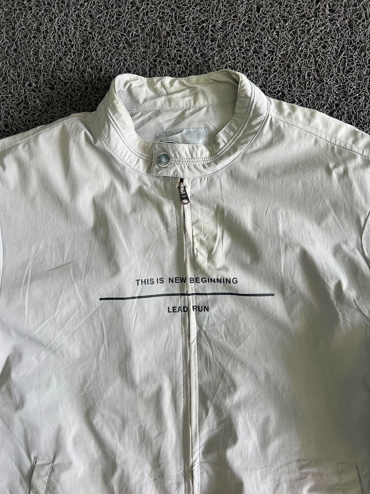 White Stand Collar Lightweight Zip-Up Bomber Jacket