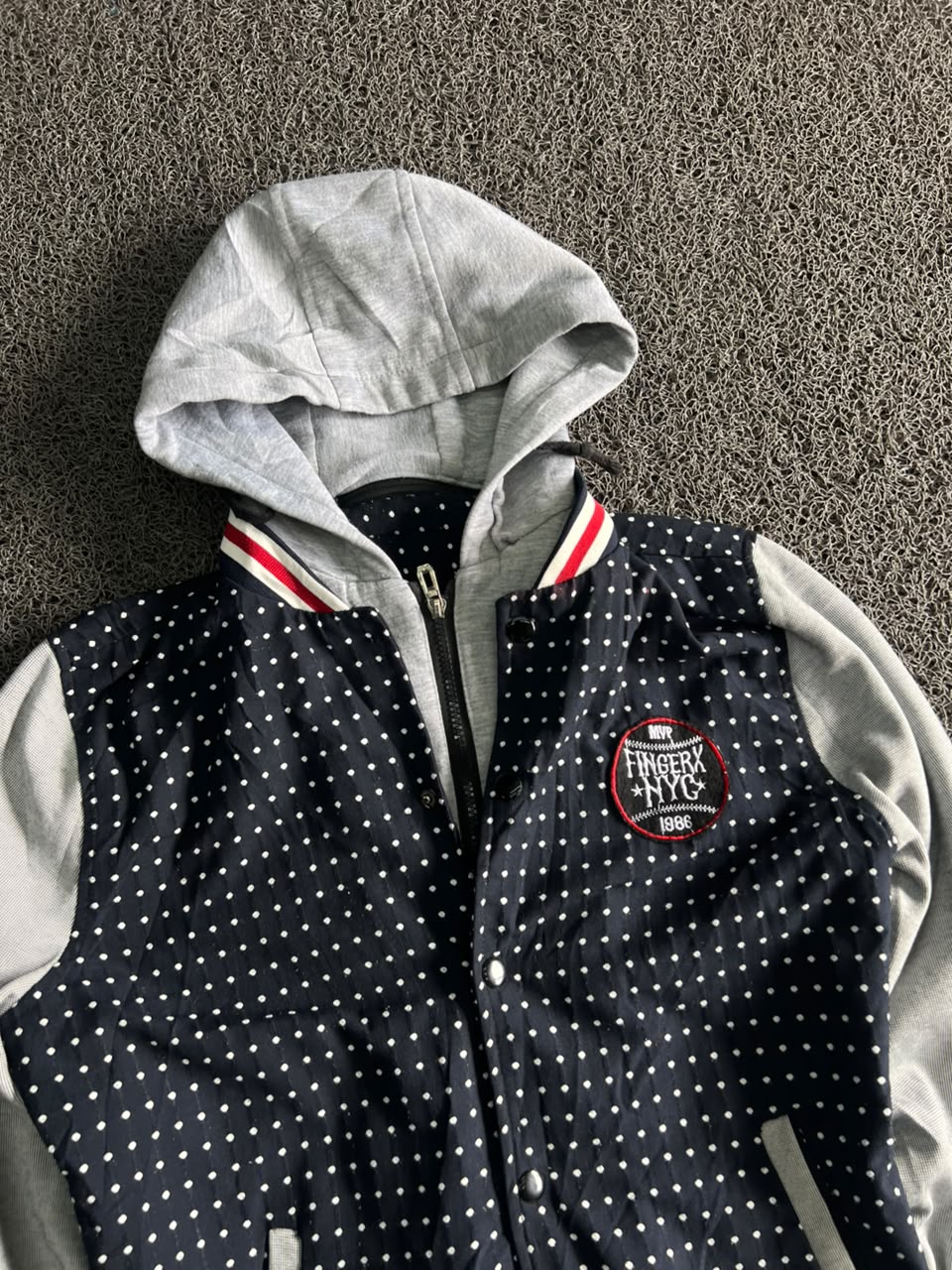 Fingerx NYC Polka Dot Hooded Varsity Jacket