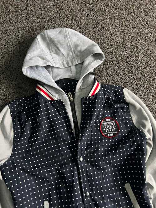 Fingerx NYC Polka Dot Hooded Varsity Jacket