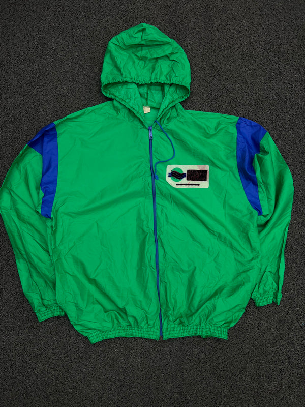 Vintage Green & Blue Colorblock Hooded Windbreaker Jacket