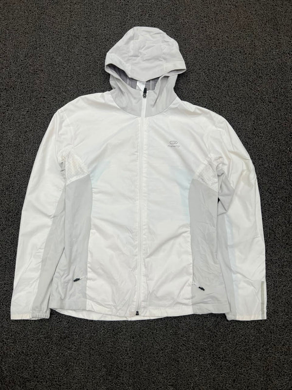 Kalenji Lightweight Hooded Running Windbreaker Jacket – White & Grey Full Zip