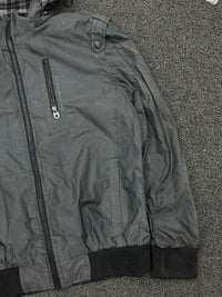 Men's Charcoal Hooded Windbreaker Jacket – Lightweight Full Zip Casual Outerwear