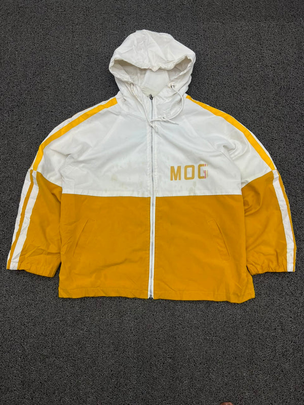 Vintage MOG White & Mustard Hooded Windbreaker Jacket – ⚠️ Minor Stains