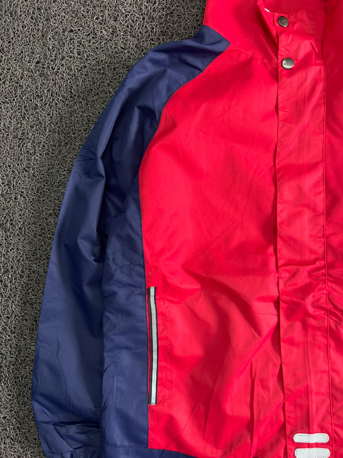 Red & Navy Color Block Hoodless Waterproof Windbreaker Jacket