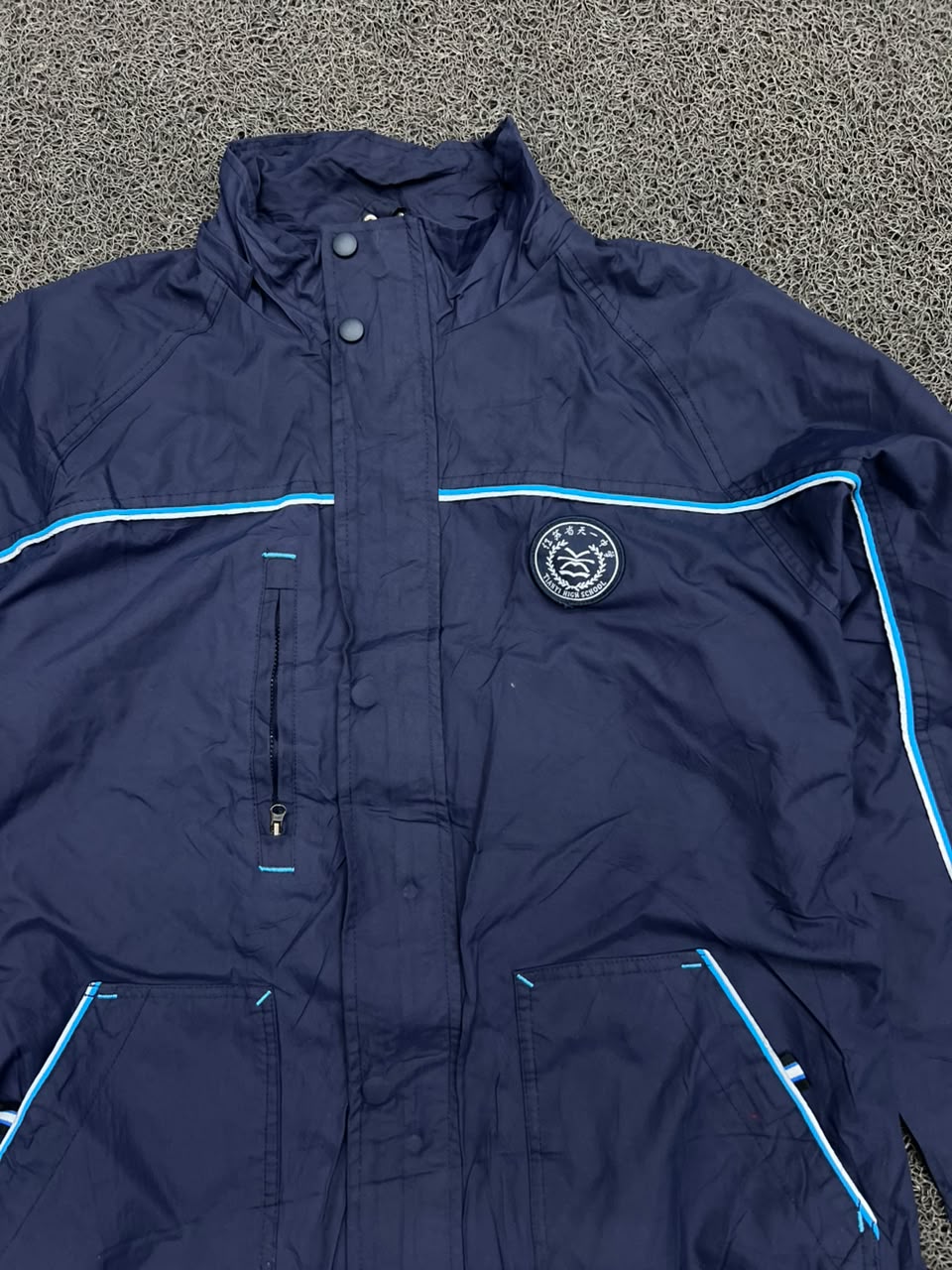 Navy Blue Contrast Piping Hooded Jacket