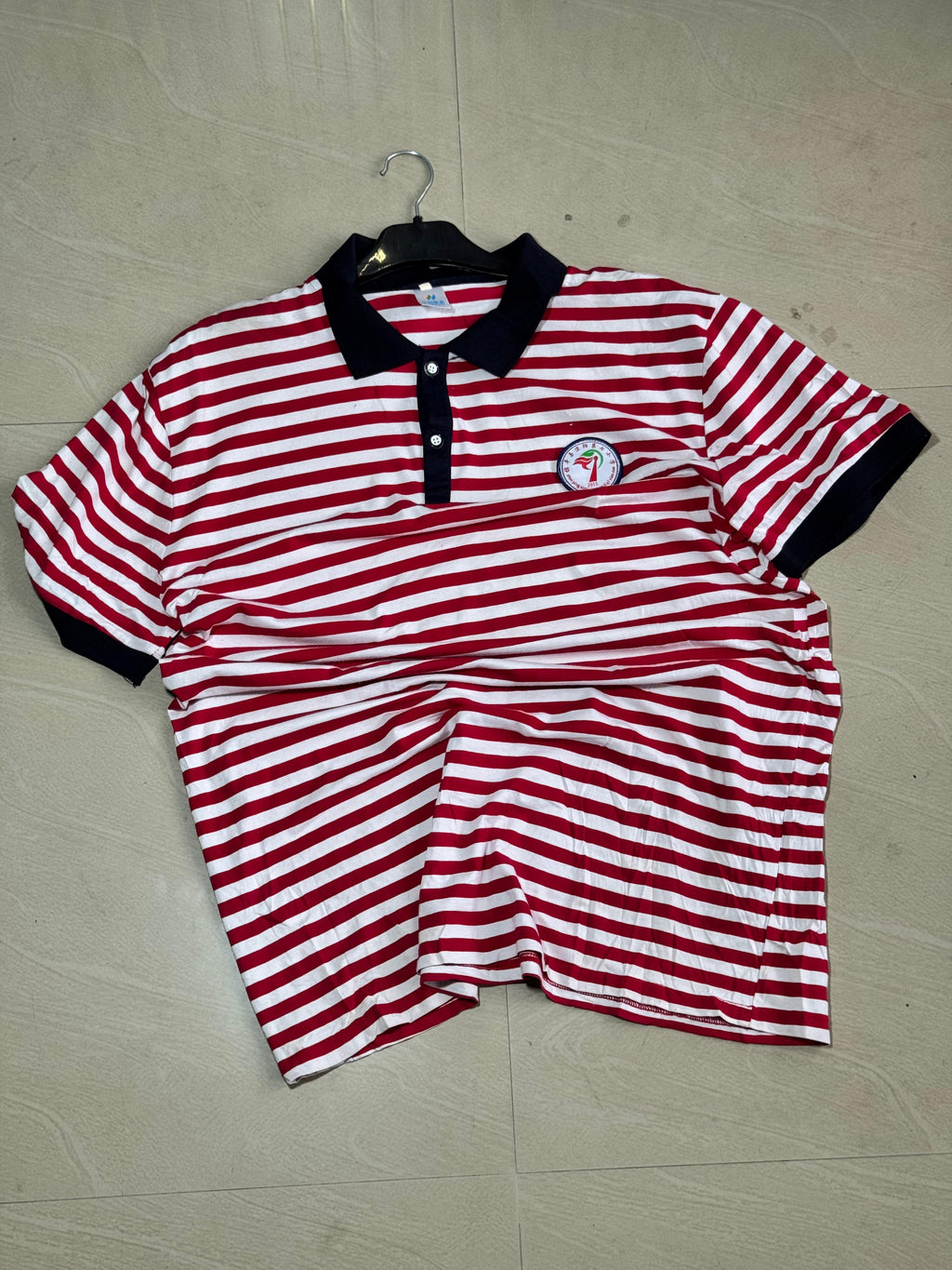 Vintage Red & White Striped Polo T-Shirt