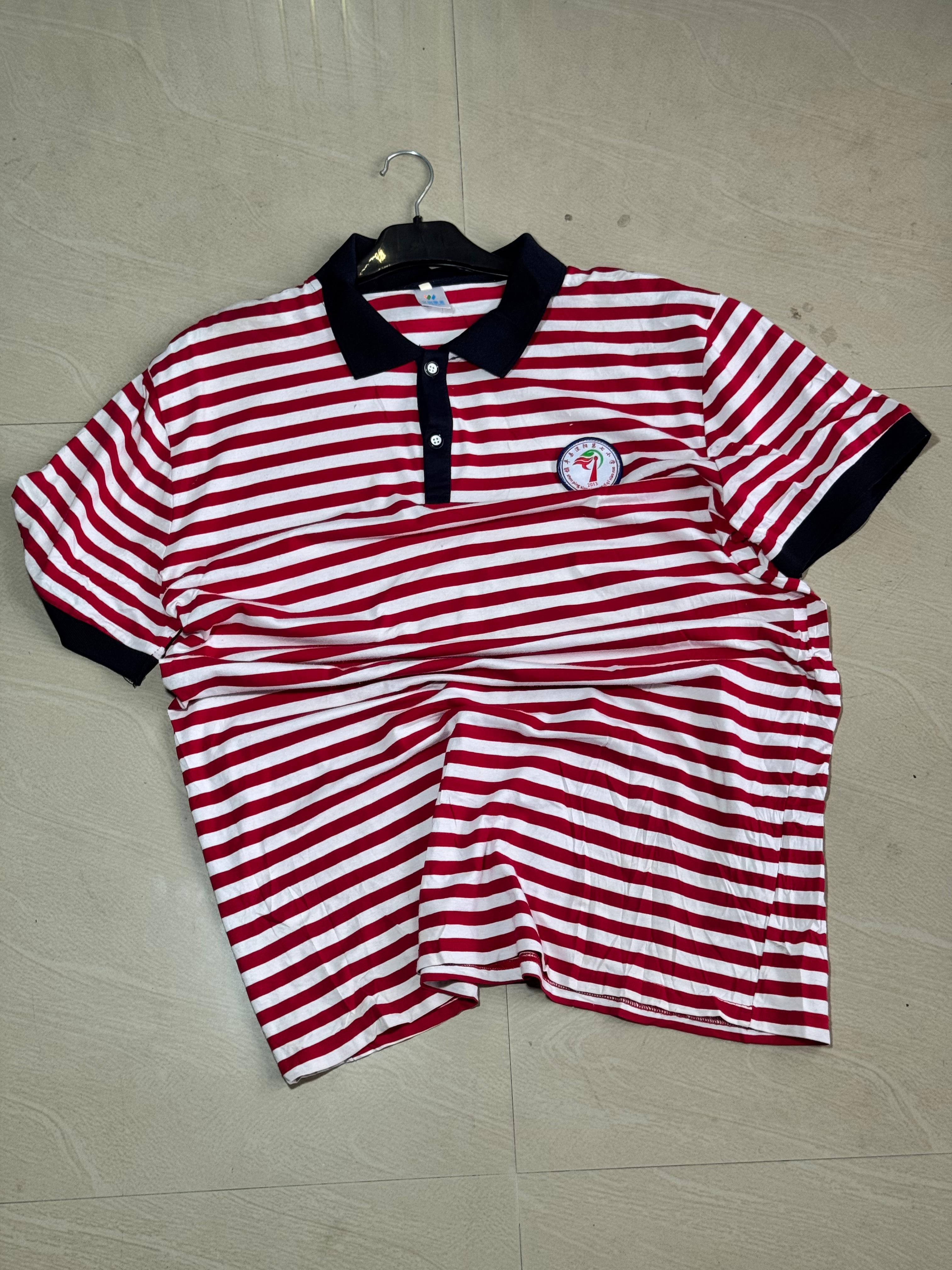 Vintage Red & White Striped Polo T-Shirt