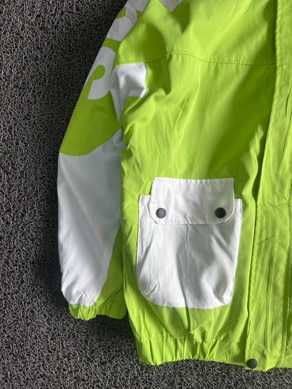 Men's Neon Green Color Block Utility Windbreaker Jacket – Lightweight Zip-Up Casual Outerwear with Flap Pockets