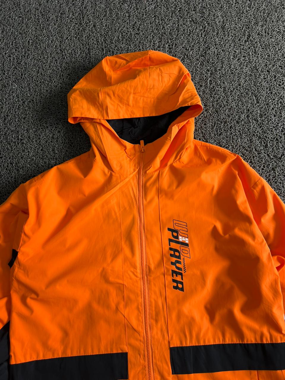 Player Orange & Black Hooded Windbreaker Jacket | Lightweight Zip-Up Outdoor Jacket