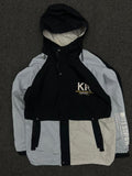 KR Color Block Hooded Windbreaker Jacket – Black & White Streetwear Lightweight Jacket