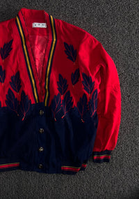 Red & Navy Leaf Pattern Varsity Jacket