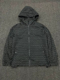 Black Monogram Print Hooded Windbreaker Jacket – Full Zip Lightweight Streetwear