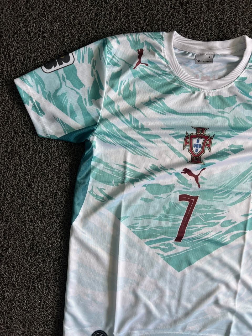 Portugal Cristiano Ronaldo #7 Away Football Jersey – White/Teal | Fan Edition