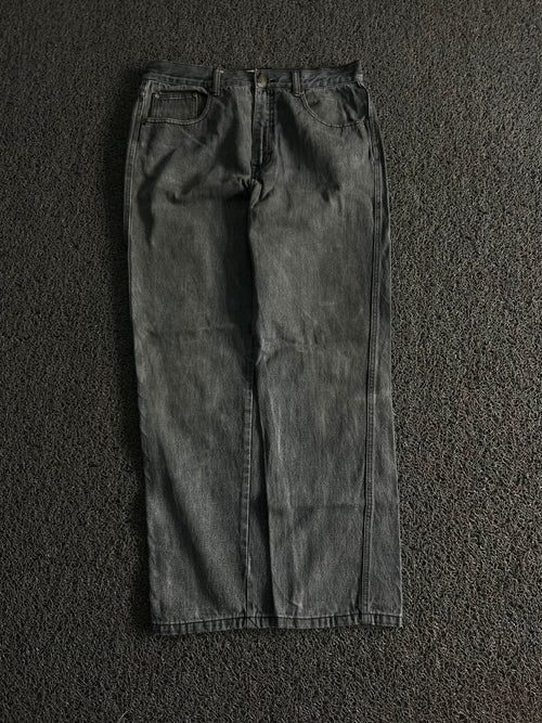 Vintage Washed Black Wide Leg Denim Jeans