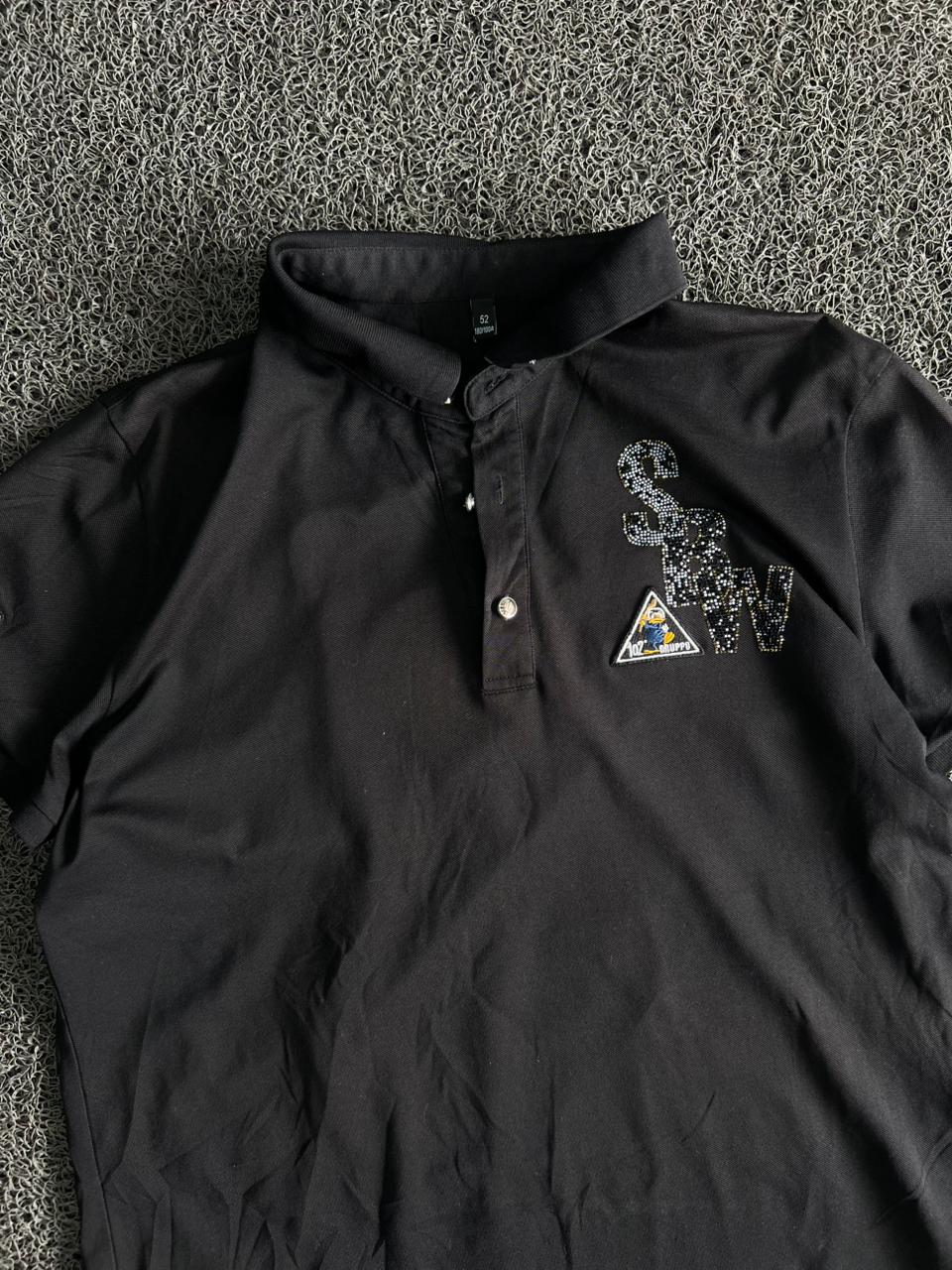 Vintage Black Embroidered Polo T-Shirt | Men's Casual Wear
