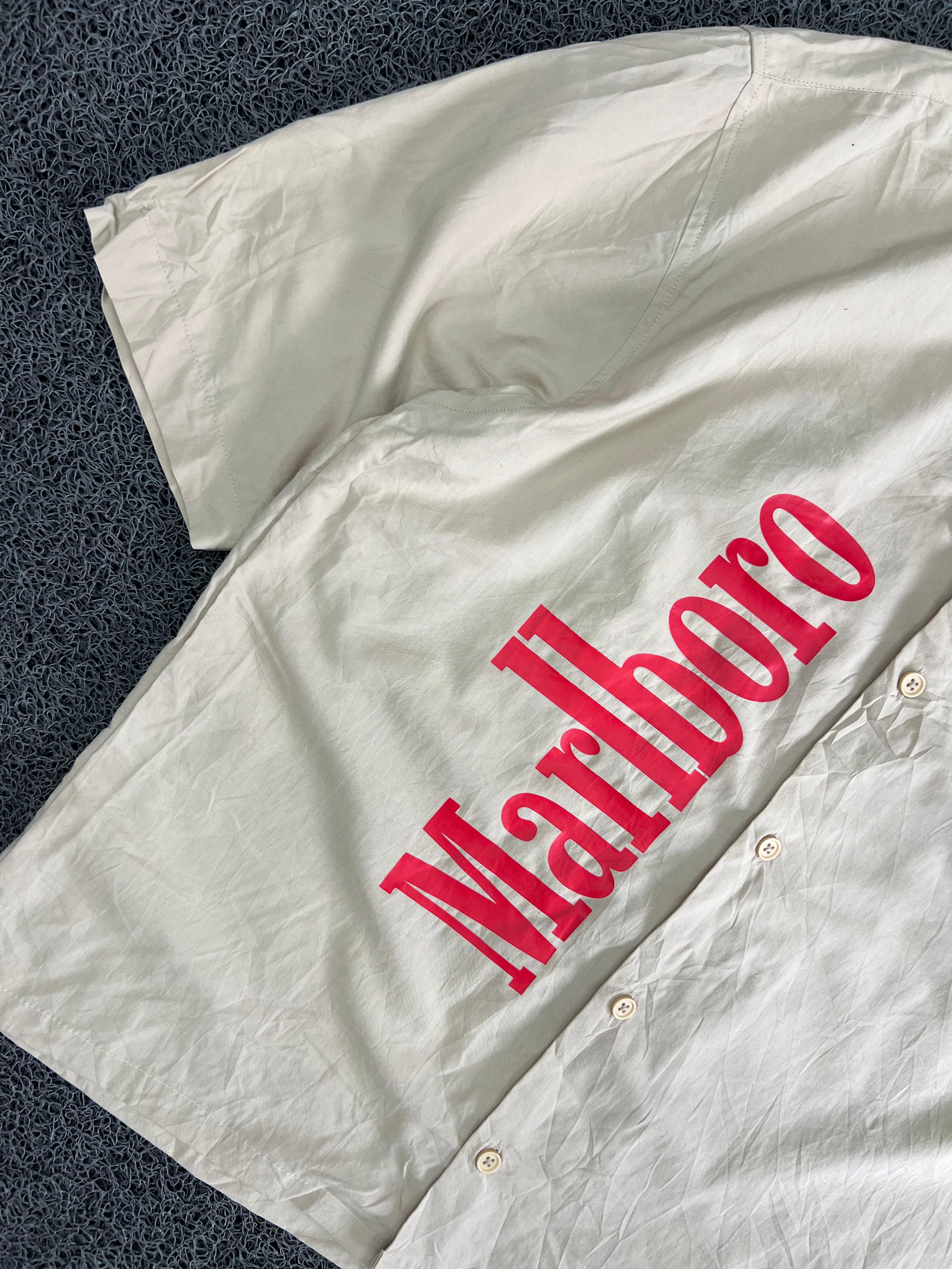 Splash White Oversized Marlboro Graphic Print Short Sleeve Casual Shirt
