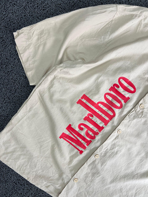 Splash White Oversized Marlboro Graphic Print Short Sleeve Casual Shirt