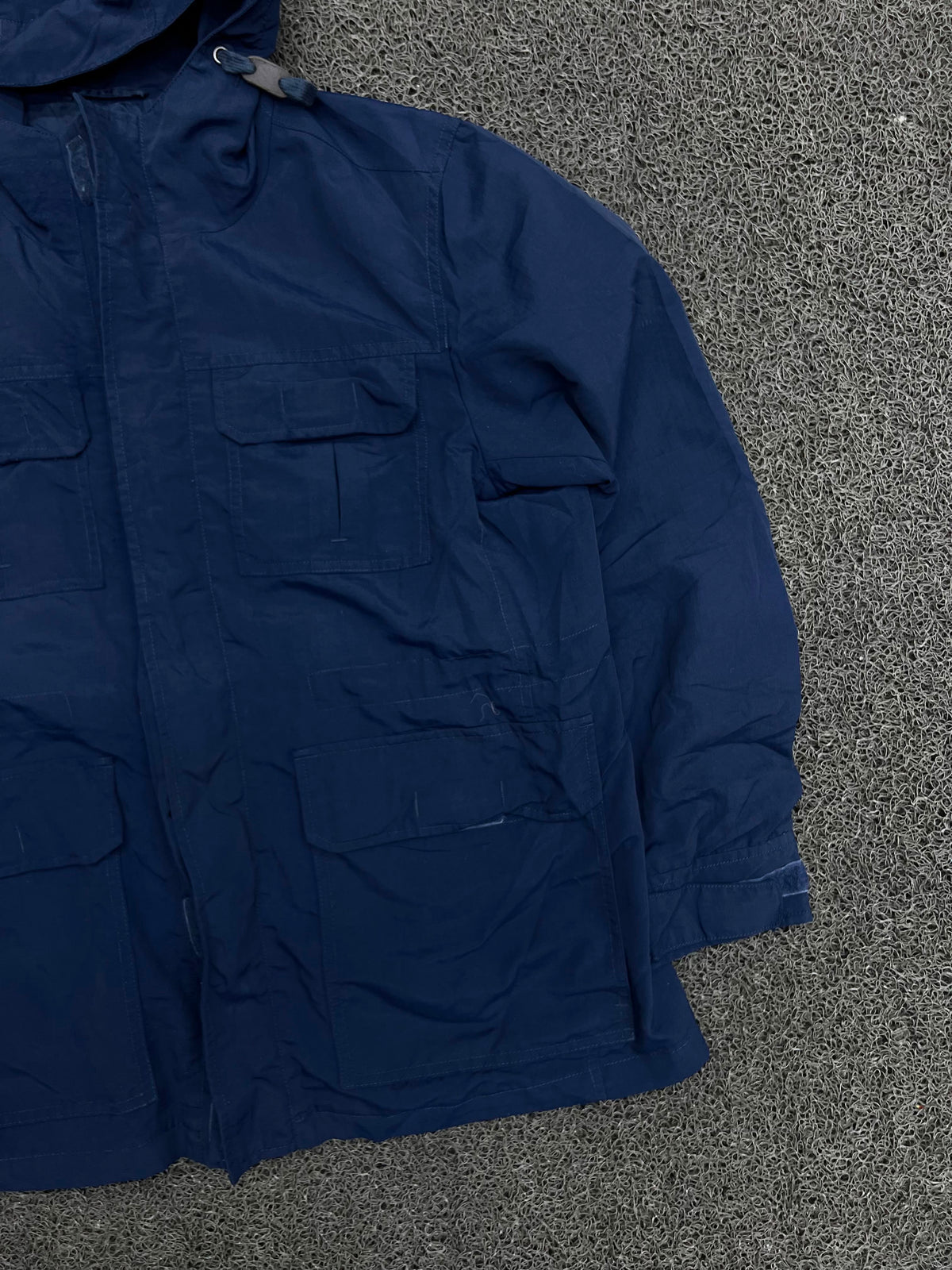 Vintage Blue Hooded Multi-Pocket Utility Jacket