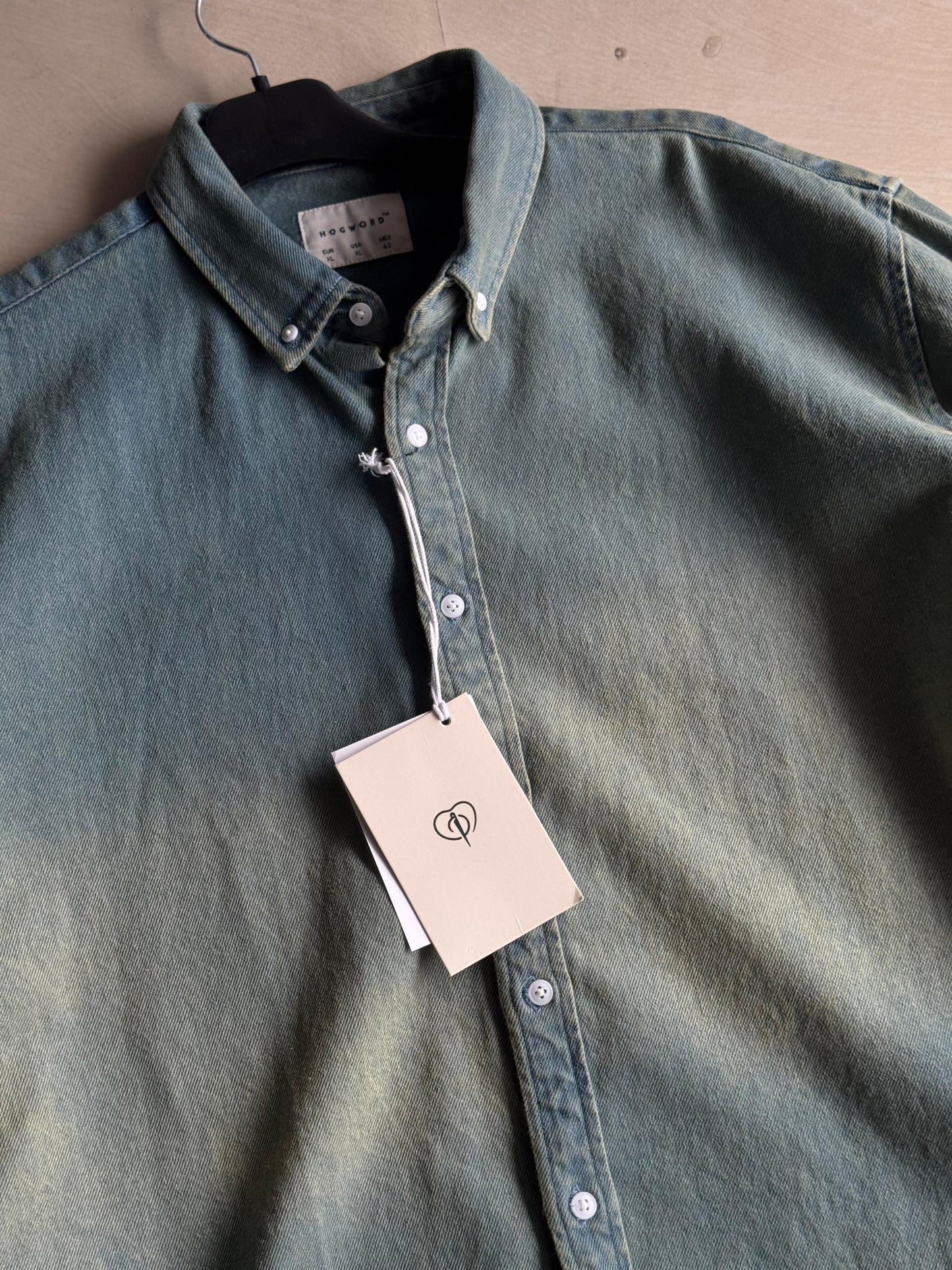 Vintage Wash Sage Denim Button-Down Shirt