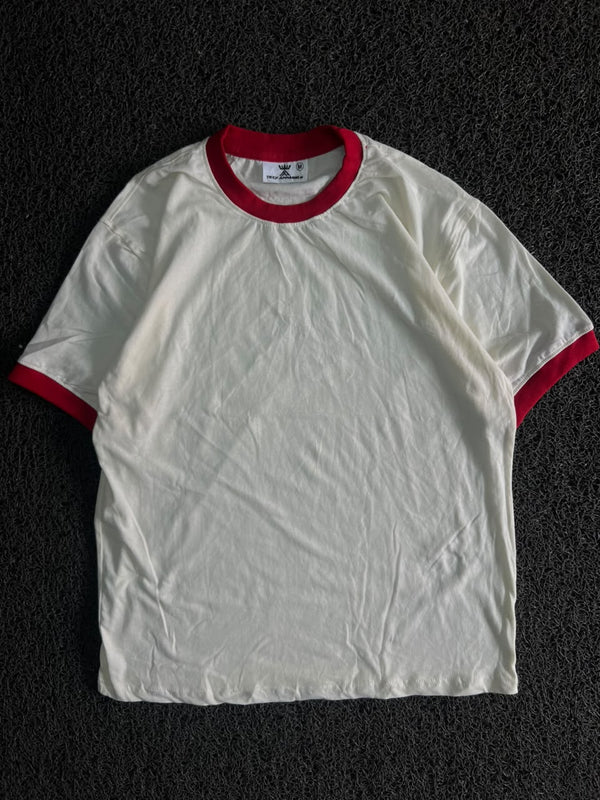 White & Red Contrast Trim Crew Neck T-Shirt
