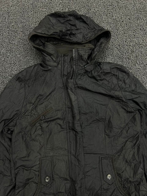 Black Hooded Utility Windbreaker Jacket – Lightweight Zip-Up Coat with Flap Pockets