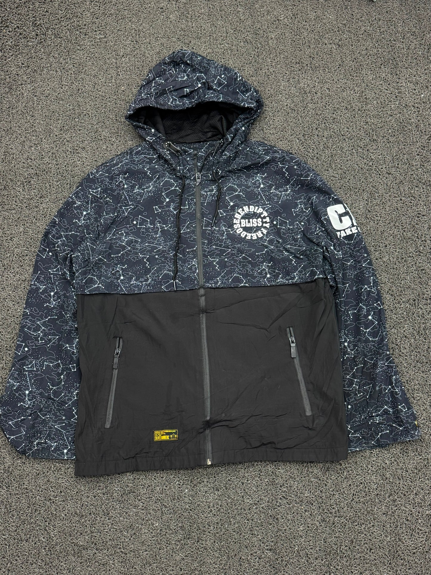 Black & Grey Printed Hooded Windbreaker Jacket