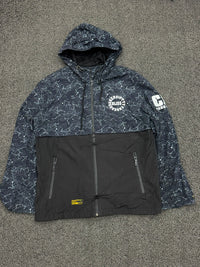 Black & Grey Printed Hooded Windbreaker Jacket