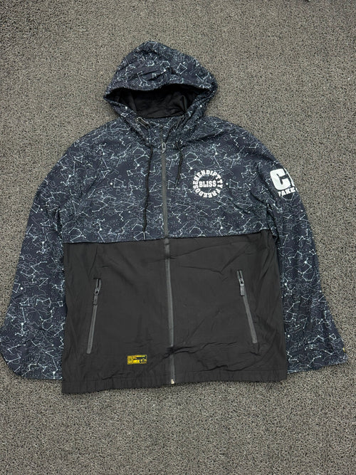 Black & Grey Printed Hooded Windbreaker Jacket