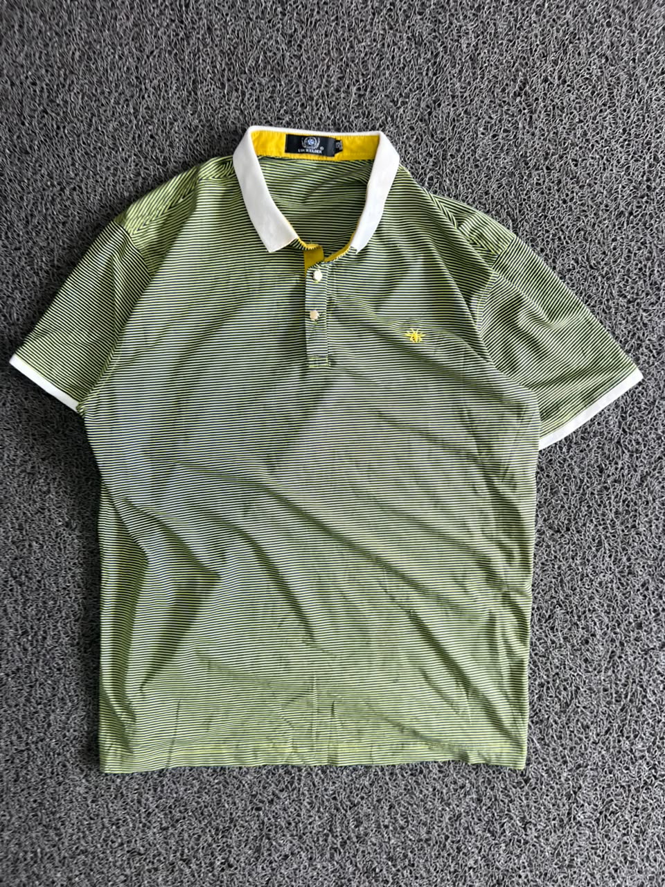 Men’s Green & White Striped Contrast Collar Polo T-Shirt