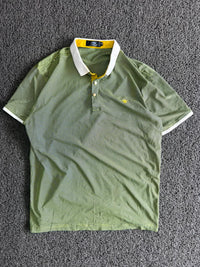 Men’s Green & White Striped Contrast Collar Polo T-Shirt
