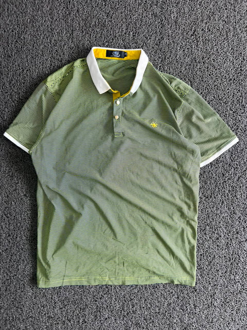 Men’s Green & White Striped Contrast Collar Polo T-Shirt