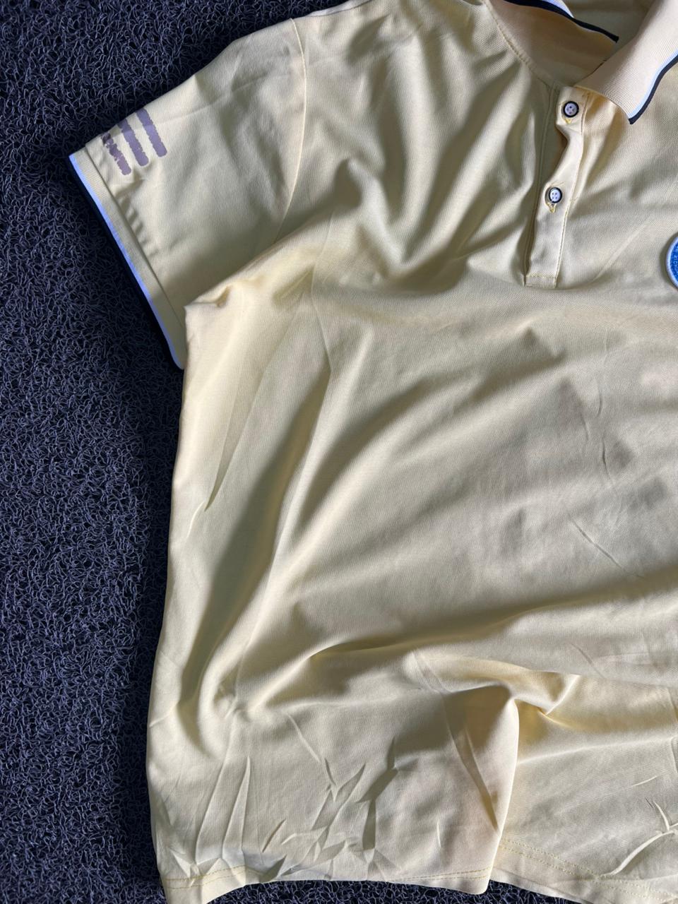 Vintage Yellow Polo Collar T-Shirt | Classic Embroidered Logo Short Sleeve Tee