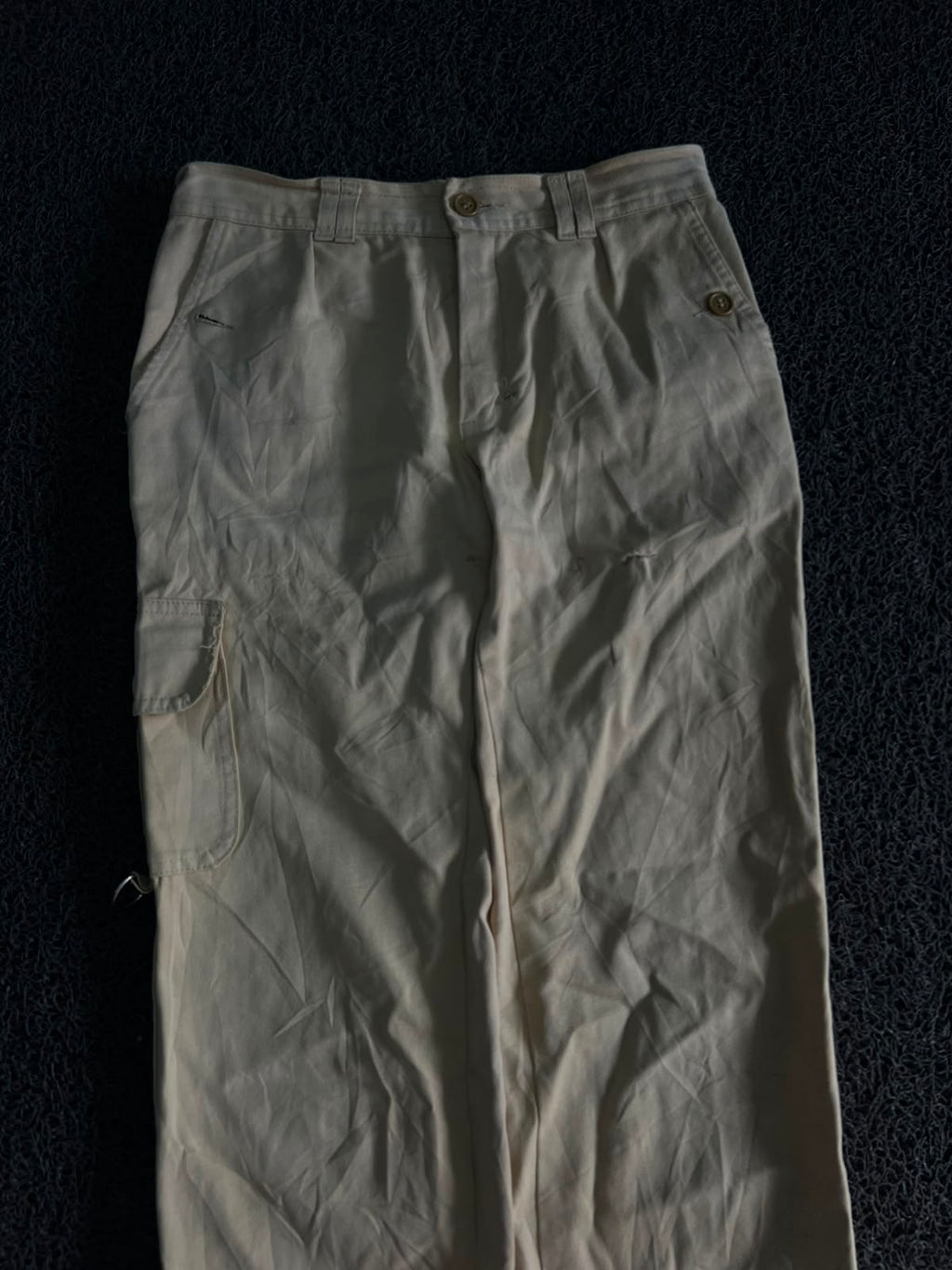 Vintage Cream Utility Cargo Pants | Wide Leg Workwear Jeans