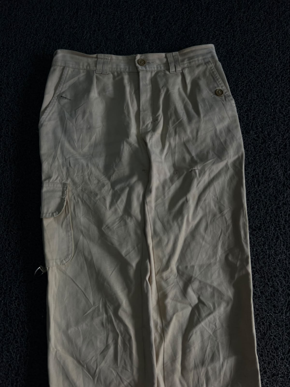 Vintage Cream Utility Cargo Pants | Wide Leg Workwear Jeans