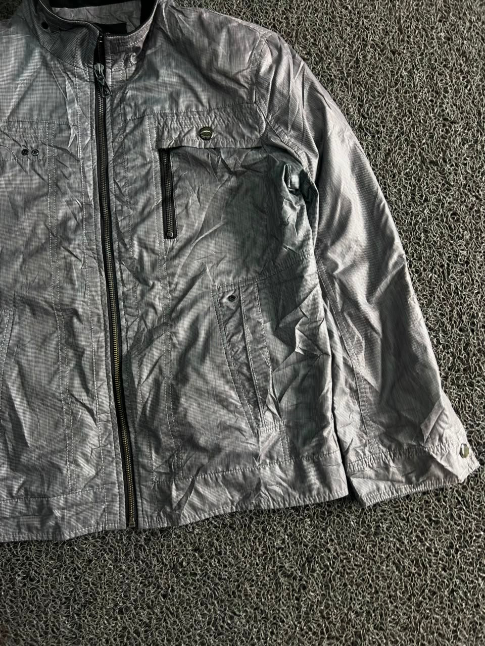 Vintage Silver Utility Zip-Up Jacket – Lightweight Stand Collar Windbreaker