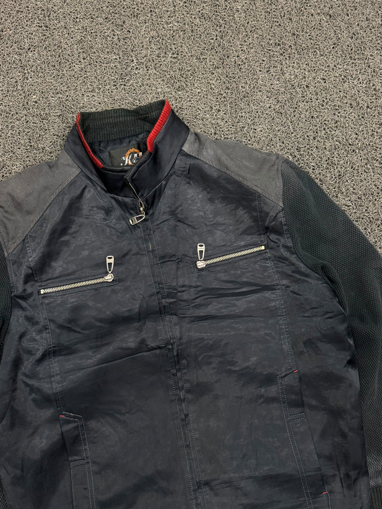 Vintage Utility Bomber Jacket with Red Accents