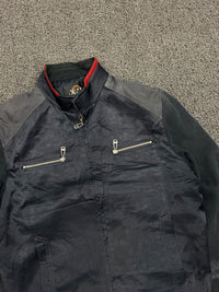 Vintage Utility Bomber Jacket with Red Accents