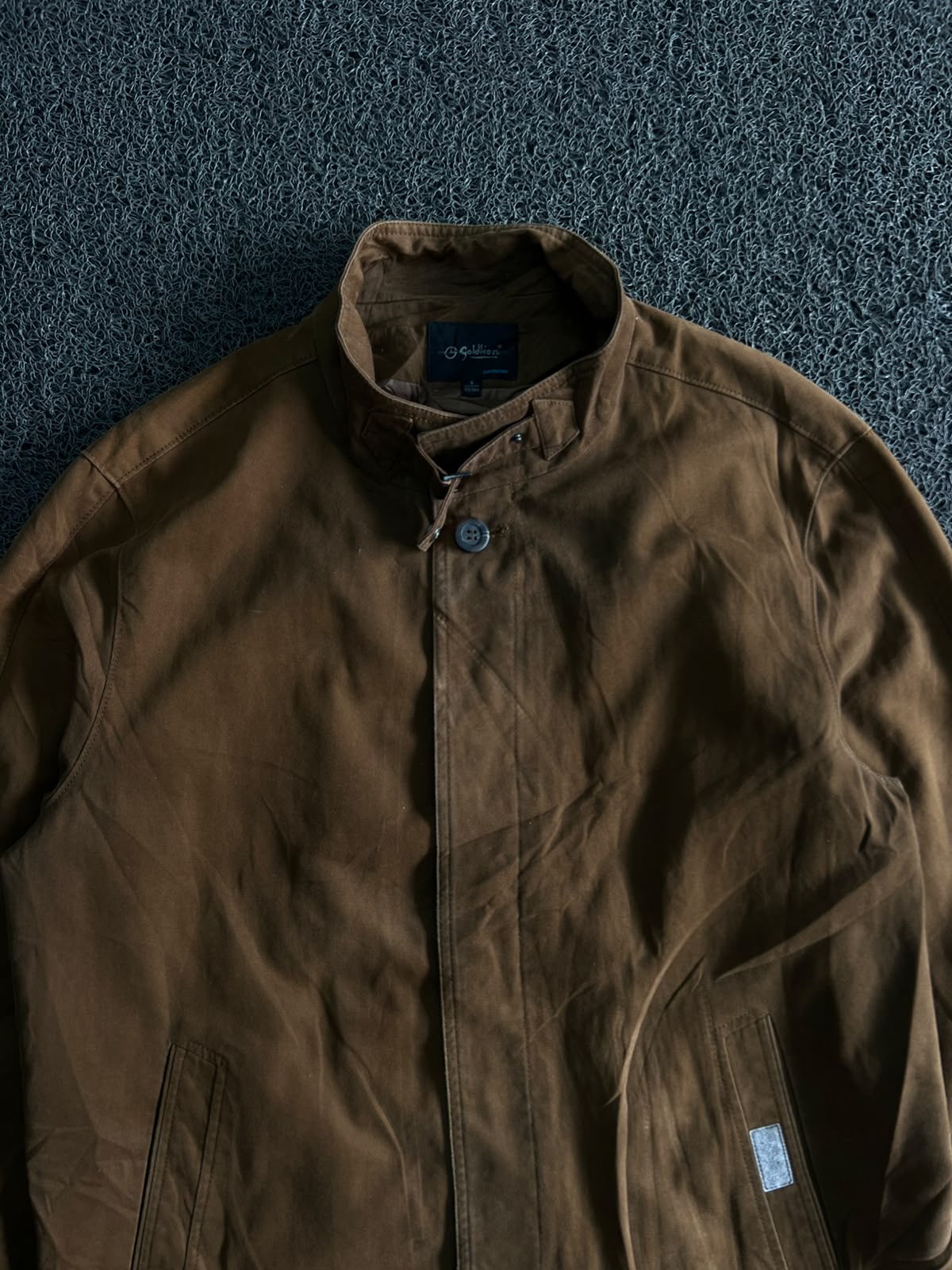 Vintage Brown Stand Collar Utility Jacket ⚠️ Button Missing